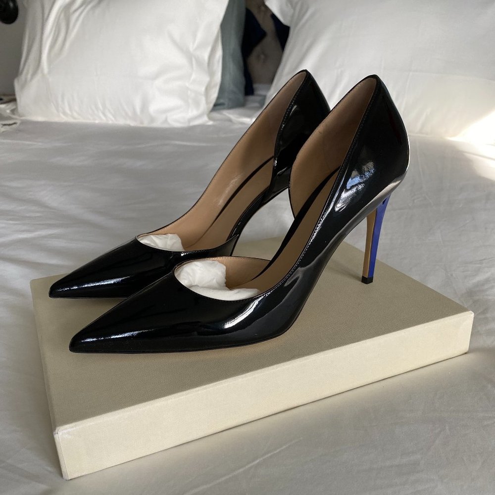 Black and Electric Blue Patent Leather Heels
